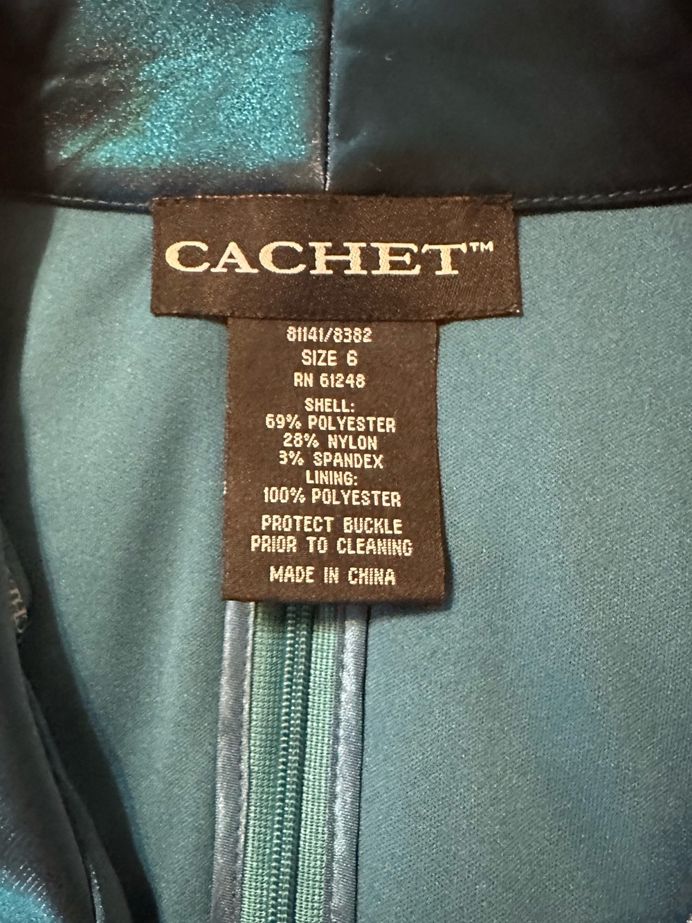 Vintage Cachet Teal Satin Wrap Blouse Rhinestone Buckle Evening Top Size 6 - Picture 8 of 12